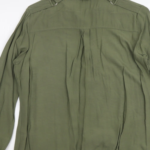 Select Womens Green Viscose Basic Button-Up Size 8 Collared