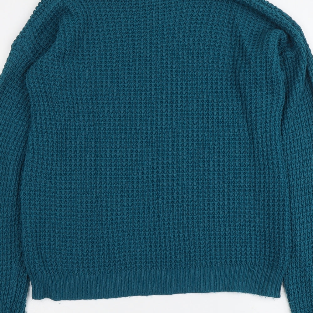 Boohoo Womens Blue Round Neck Acrylic Pullover Jumper Size M