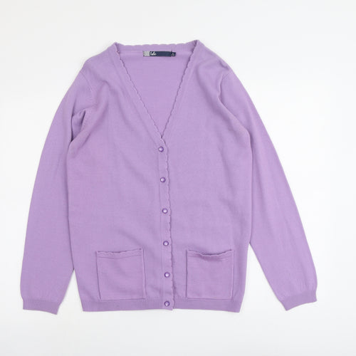EWM Womens Purple V-Neck Acrylic Cardigan Jumper Size 10