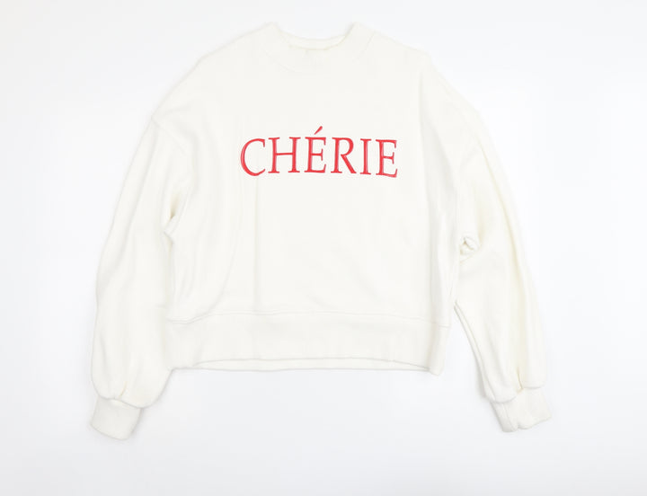 H&M Womens Ivory Cotton Pullover Sweatshirt Size S Pullover - Chèrie