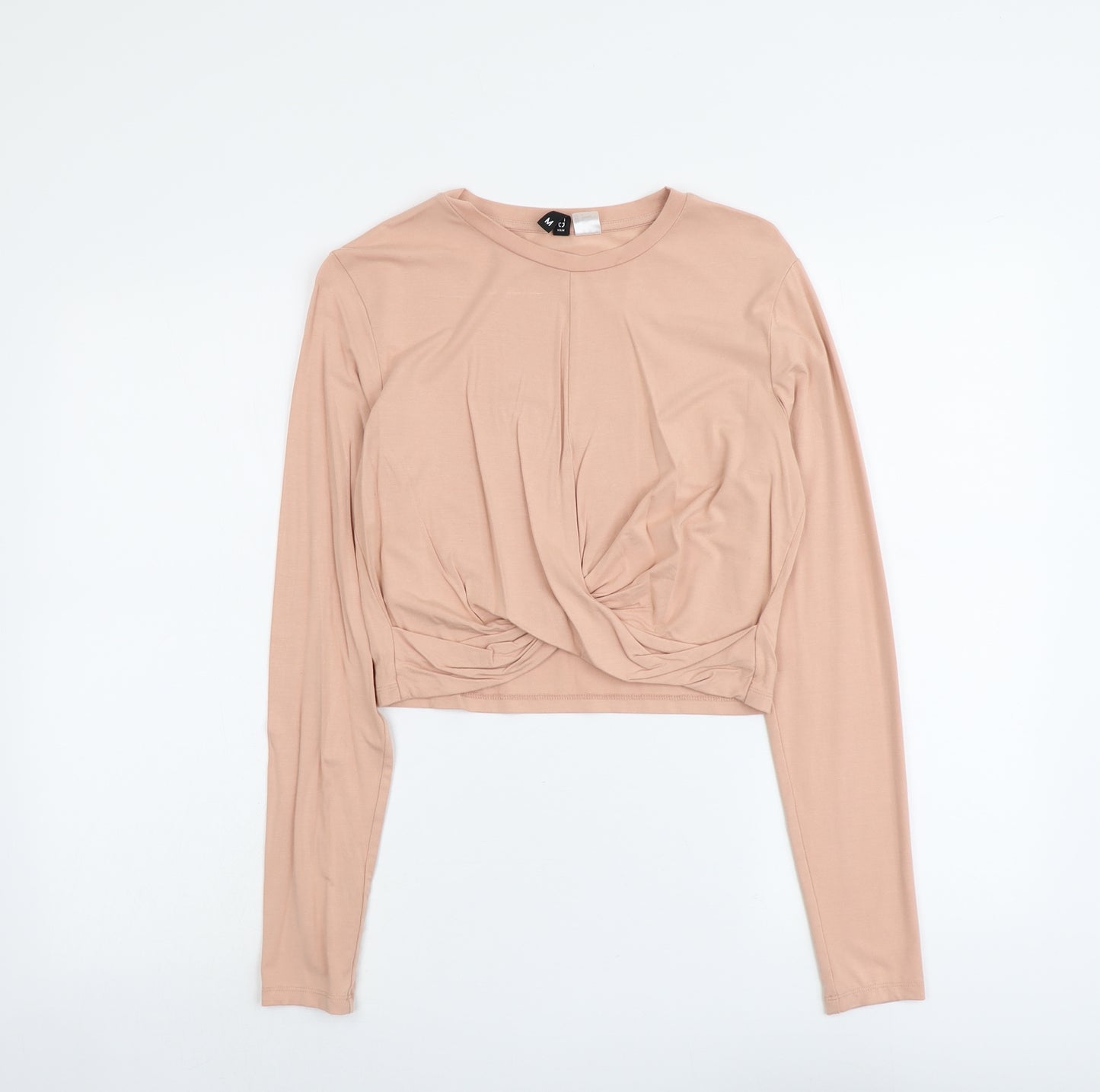 H&M Womens Pink Viscose Basic T-Shirt Size M Round Neck - Twist Detail