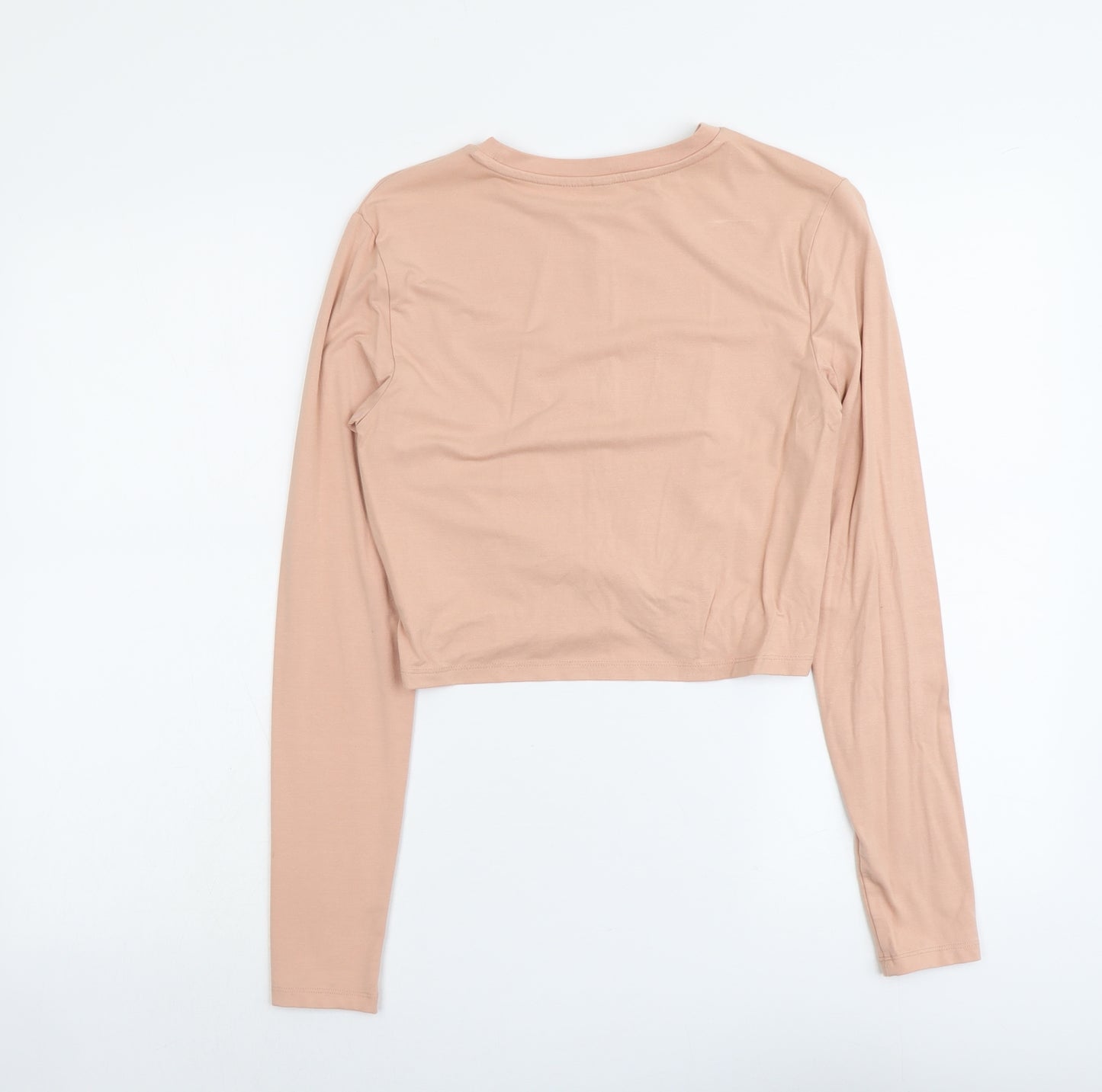 H&M Womens Pink Viscose Basic T-Shirt Size M Round Neck - Twist Detail