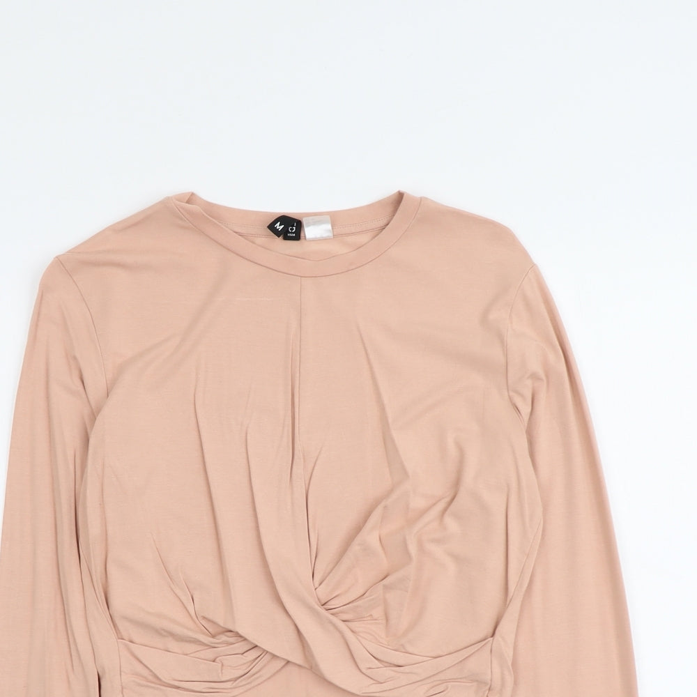 H&M Womens Pink Viscose Basic T-Shirt Size M Round Neck - Twist Detail