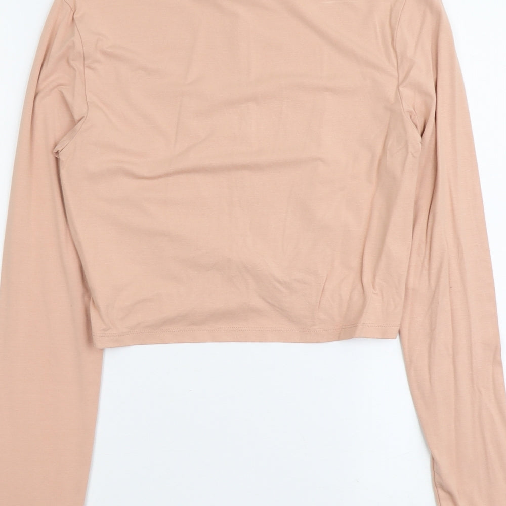 H&M Womens Pink Viscose Basic T-Shirt Size M Round Neck - Twist Detail