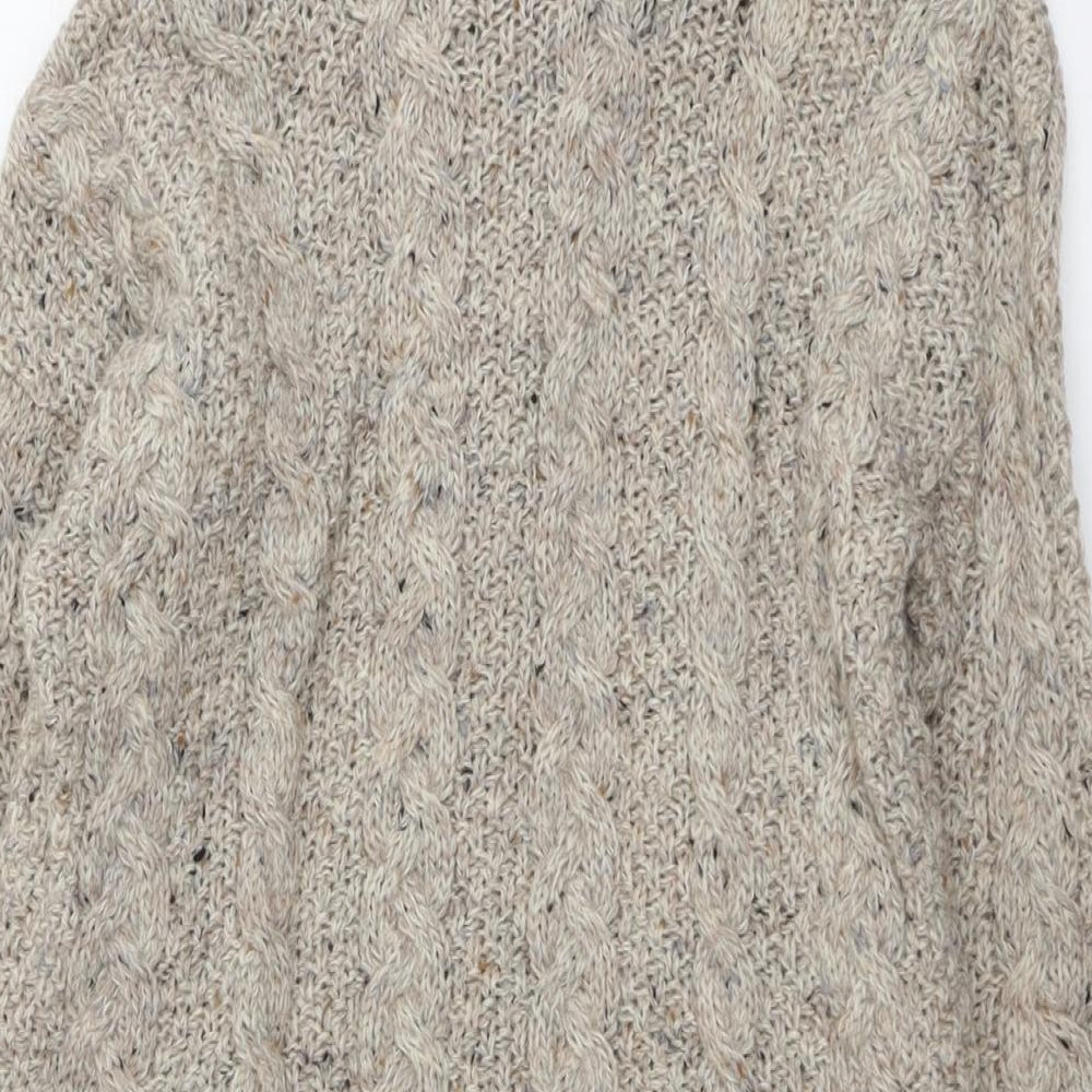 Highland Womens Beige Collared Geometric Wool Cardigan Jumper Size S