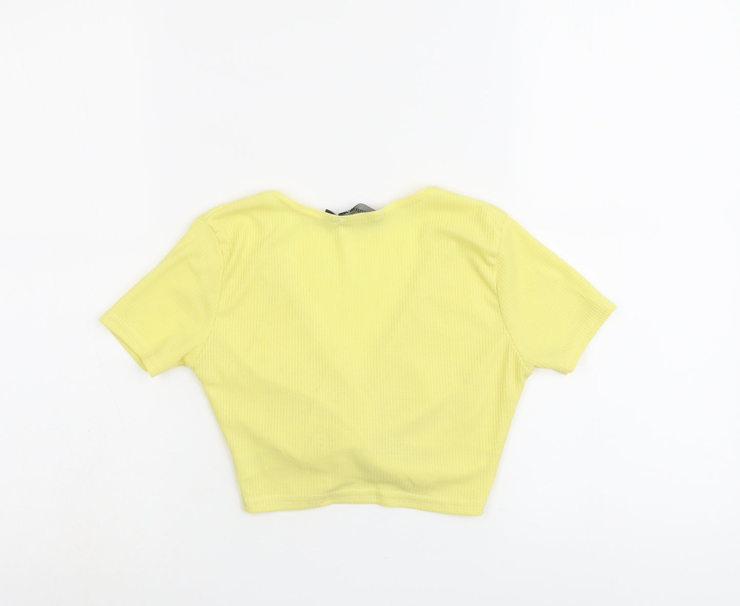 PRETTYLITTLETHING Womens Yellow Polyester Cropped Tank Size 6 V-Neck - Twist Detail