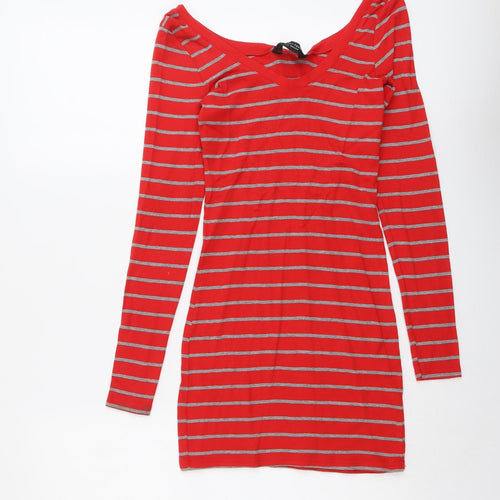 Dorothy Perkins Womens Red Striped Cotton Basic Blouse Size 8 V-Neck