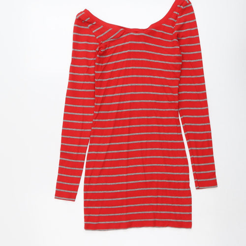 Dorothy Perkins Womens Red Striped Cotton Basic Blouse Size 8 V-Neck