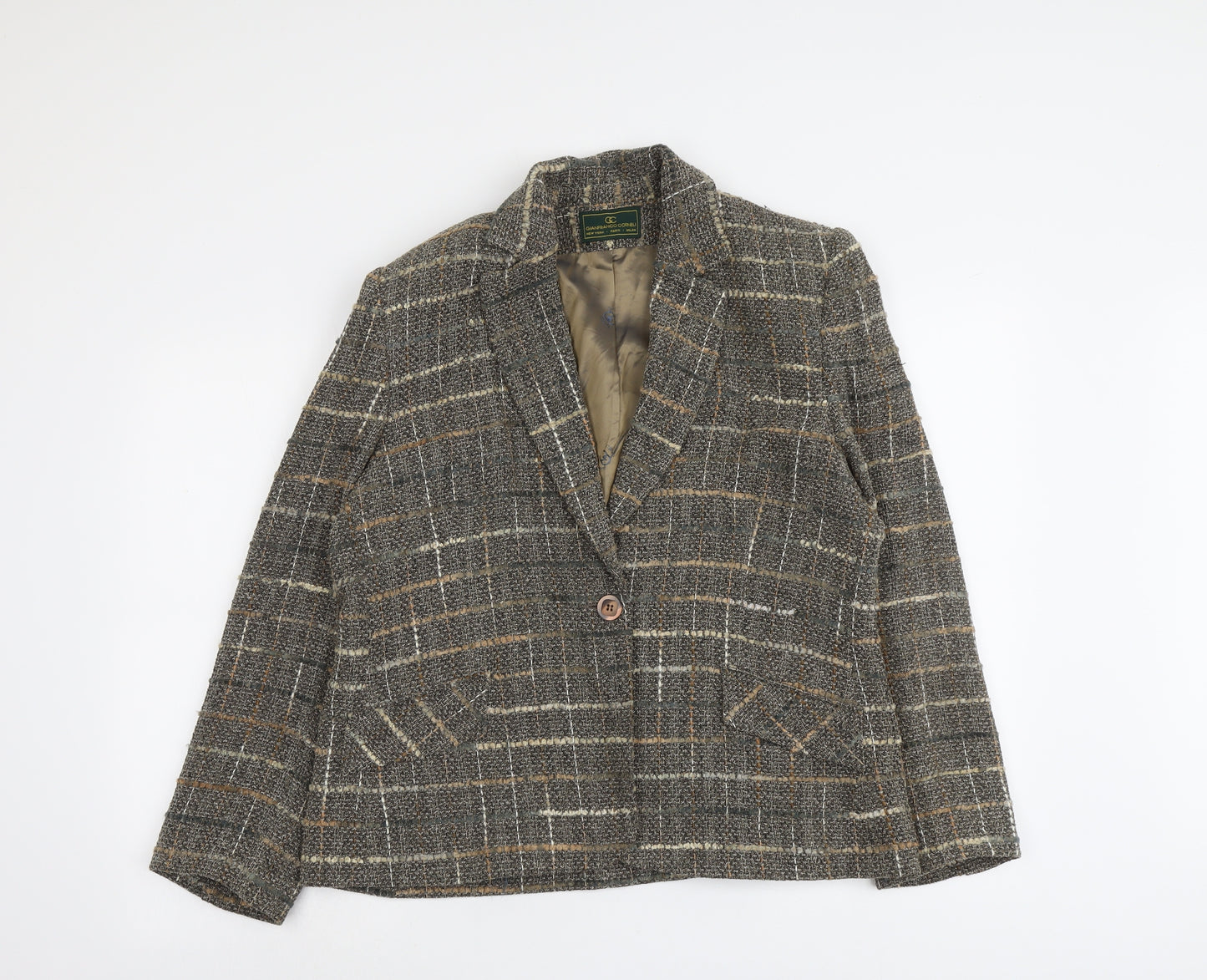 Gianfranco Corneli Womens Grey Geometric Viscose Jacket Blazer Size 16