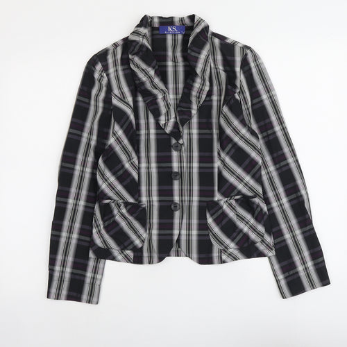 KS.Selection Womens Black Plaid Polyester Jacket Blazer Size 10