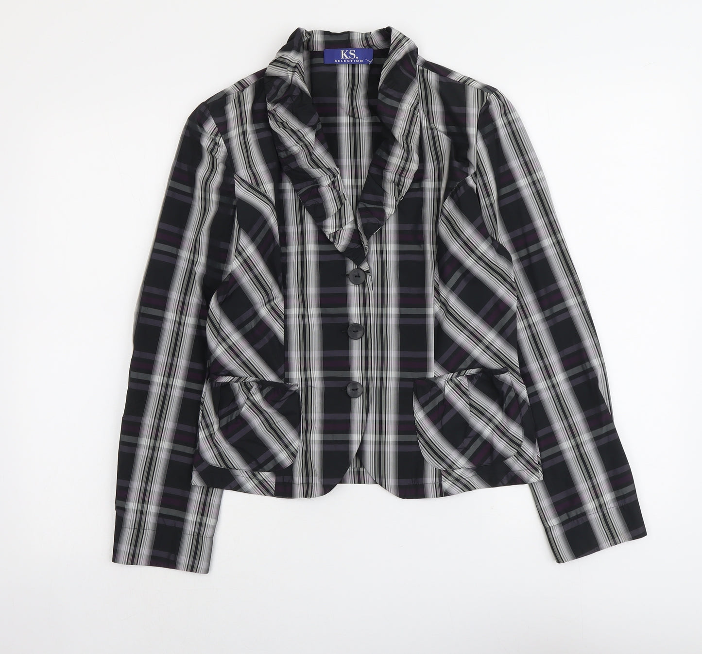 KS.Selection Womens Black Plaid Polyester Jacket Blazer Size 10