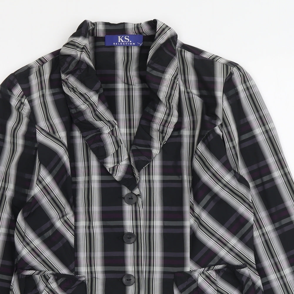 KS.Selection Womens Black Plaid Polyester Jacket Blazer Size 10
