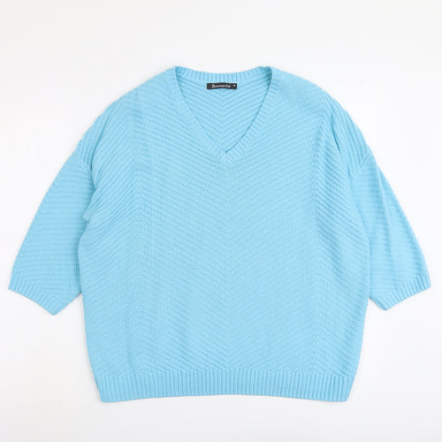 Bonmarché Womens Blue V-Neck Acrylic Pullover Jumper Size M