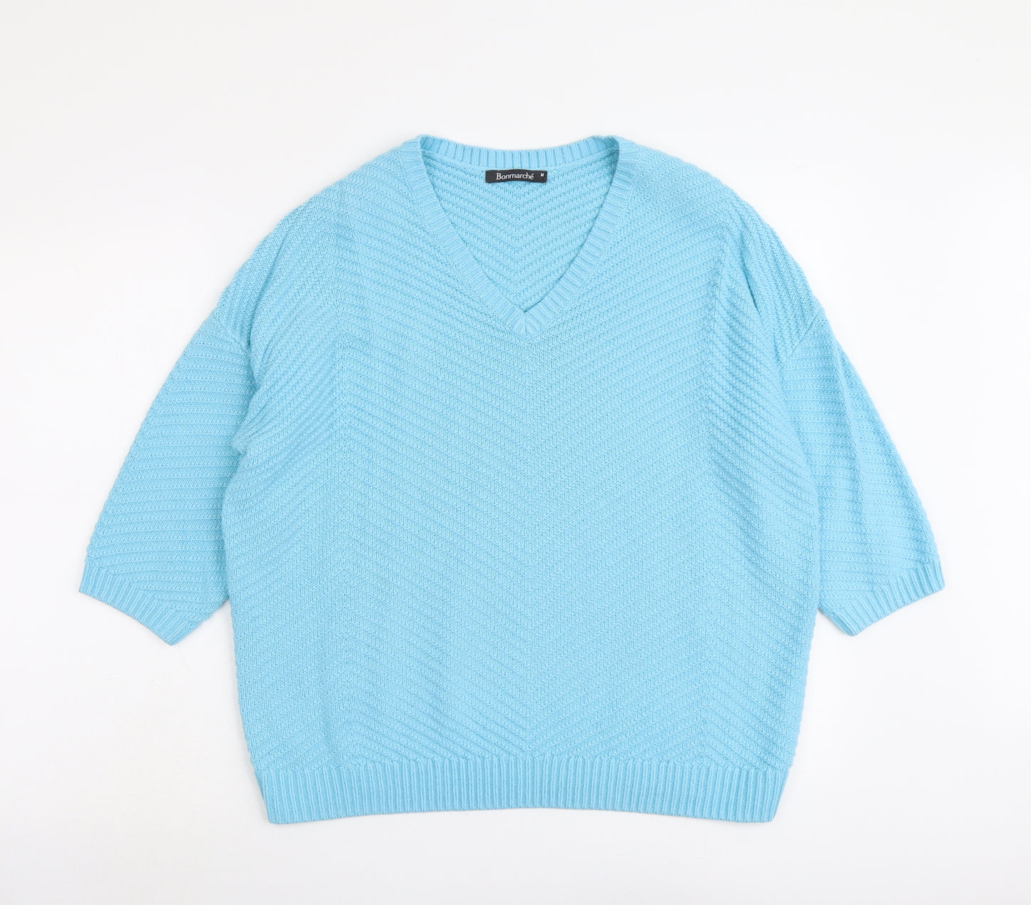 Bonmarché Womens Blue V-Neck Acrylic Pullover Jumper Size M
