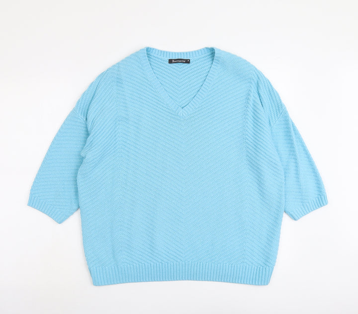 Bonmarché Womens Blue V-Neck Acrylic Pullover Jumper Size M