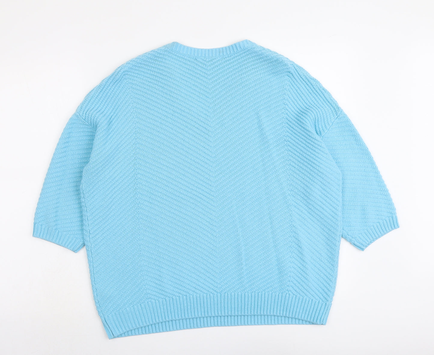 Bonmarché Womens Blue V-Neck Acrylic Pullover Jumper Size M