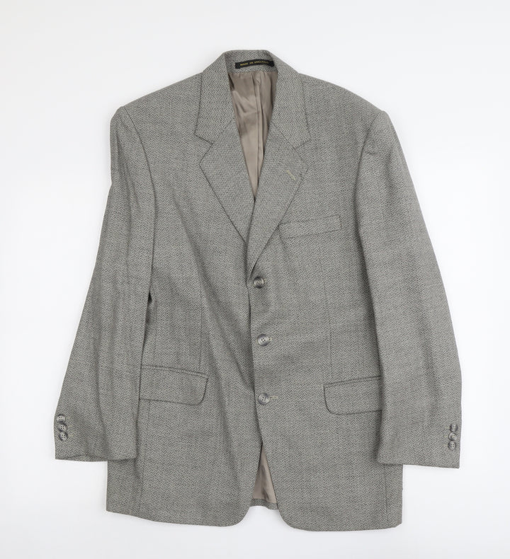 James Barry Mens Grey Geometric Wool Jacket Suit Jacket Size M Regular