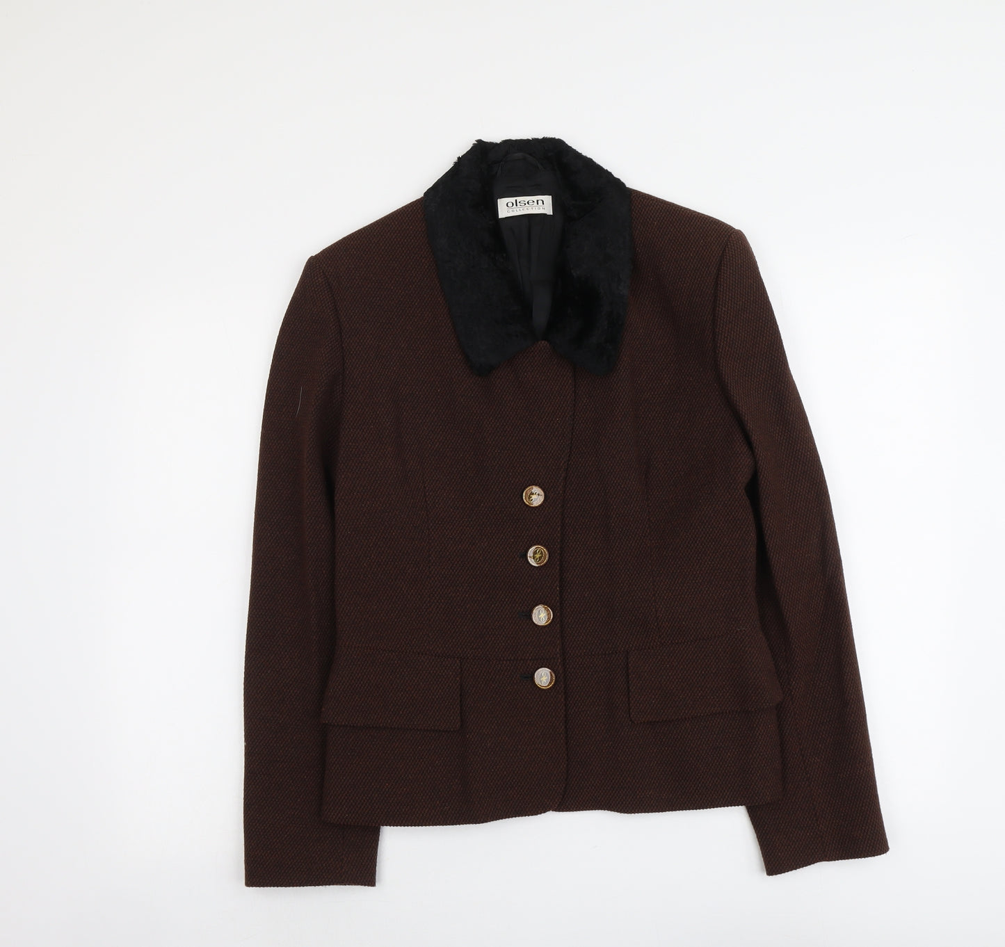 Olsen Womens Brown Jacket Blazer Size 14 Button