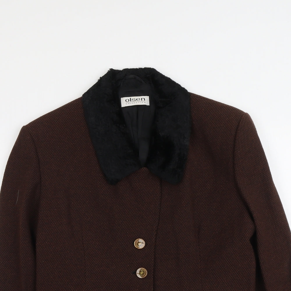 Olsen Womens Brown Jacket Blazer Size 14 Button