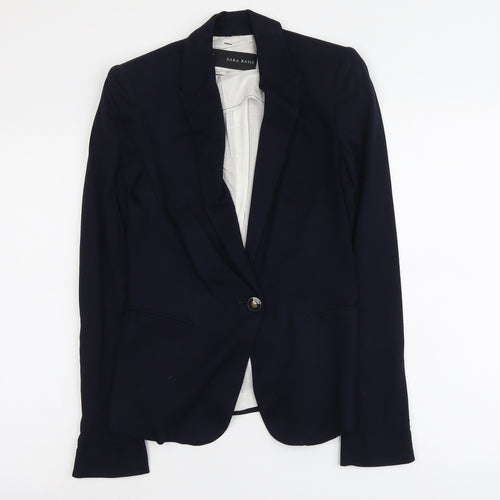 Zara Womens Blue Cotton Jacket Suit Jacket Size XS