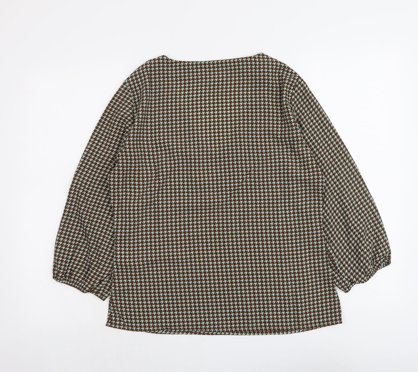 VILA Womens Brown Geometric Polyester Basic Blouse Size 10 V-Neck
