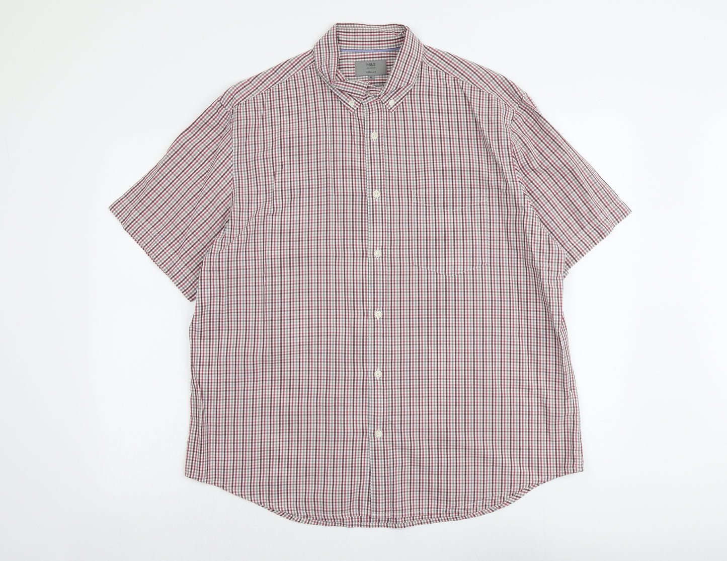 Marks and Spencer Mens Red Plaid Cotton Button-Up Size XL Collared Button