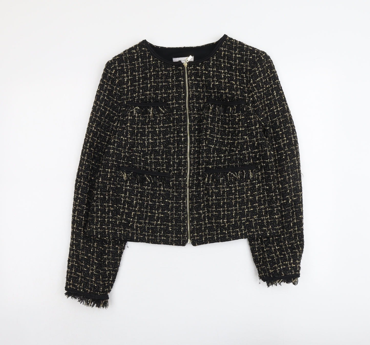 Per Una Womens Black Geometric Jacket Size 12 Zip