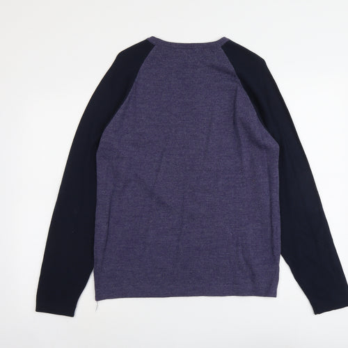 River Island Mens Blue Round Neck Wool Pullover Jumper Size S Long Sleeve