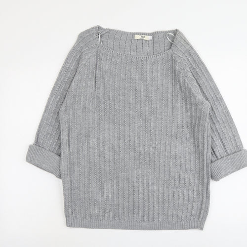 Tru Collection Womens Grey Round Neck Acrylic Pullover Jumper Size L