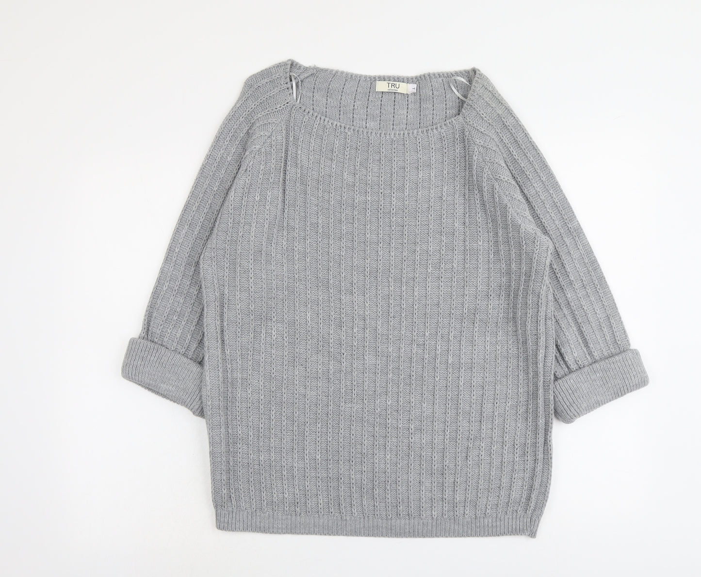 Tru Collection Womens Grey Round Neck Acrylic Pullover Jumper Size L