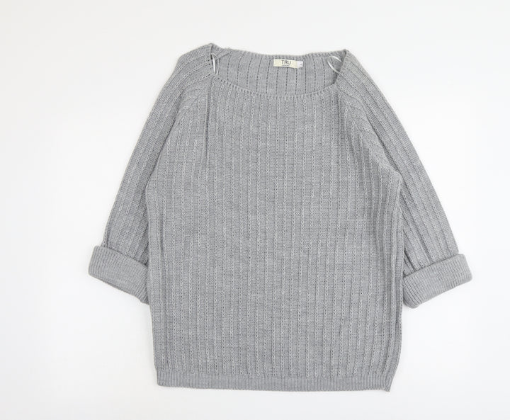 Tru Collection Womens Grey Round Neck Acrylic Pullover Jumper Size L