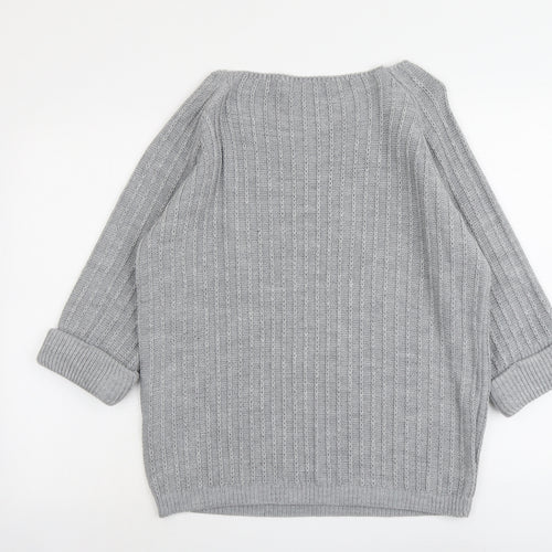 Tru Collection Womens Grey Round Neck Acrylic Pullover Jumper Size L