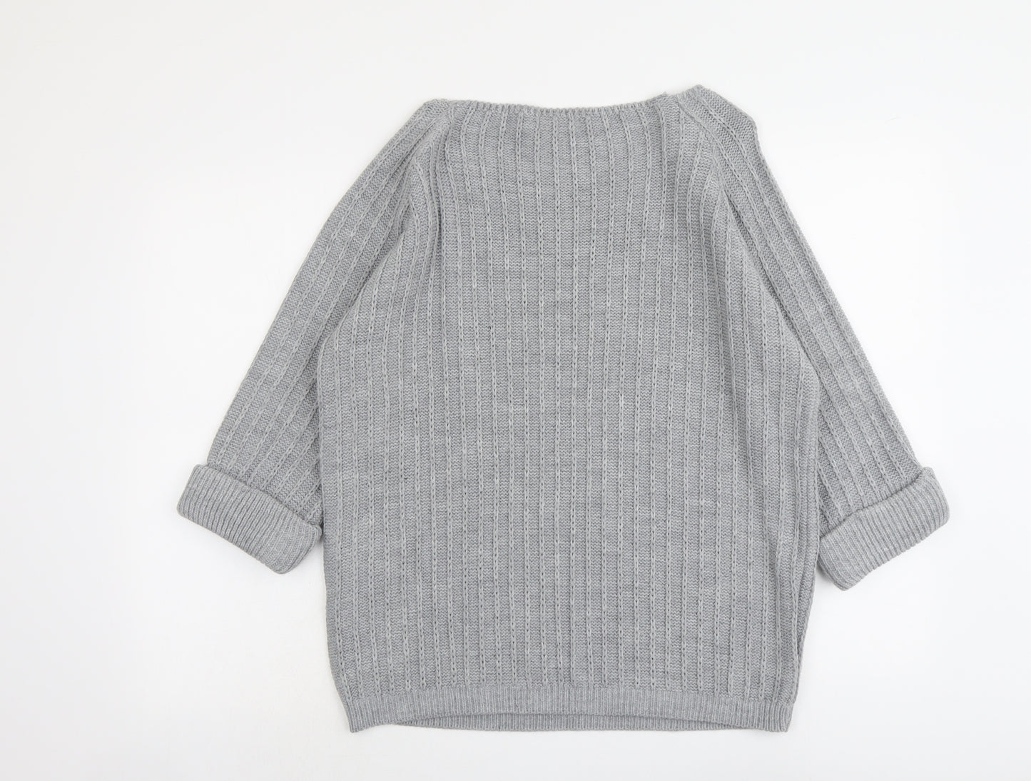 Tru Collection Womens Grey Round Neck Acrylic Pullover Jumper Size L