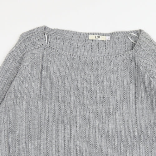 Tru Collection Womens Grey Round Neck Acrylic Pullover Jumper Size L