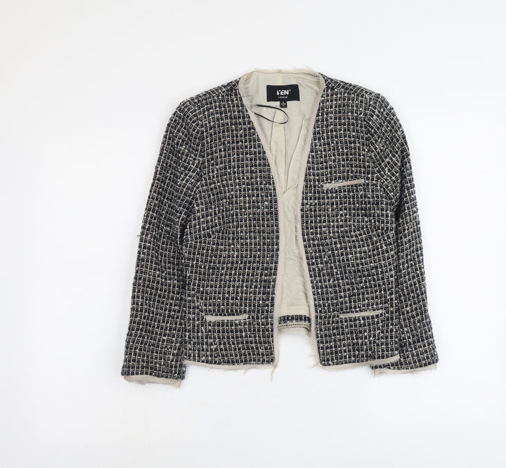 Yen Womens Blue Geometric Jacket Size 8
