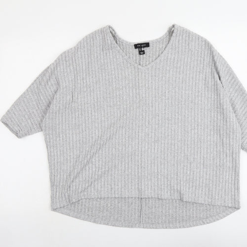 New Look Womens Grey V-Neck Polyester Pullover Jumper Size S