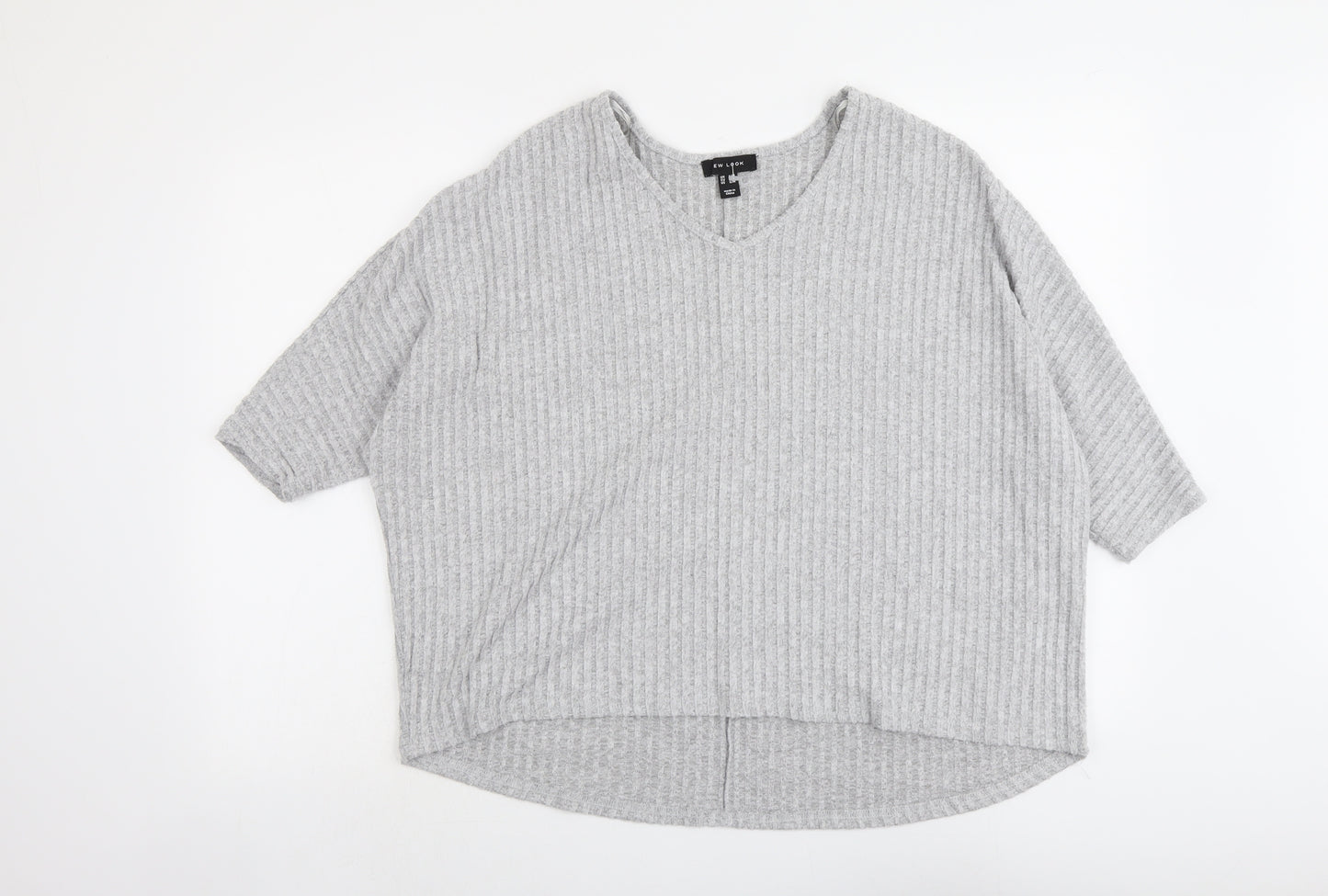 New Look Womens Grey V-Neck Polyester Pullover Jumper Size S