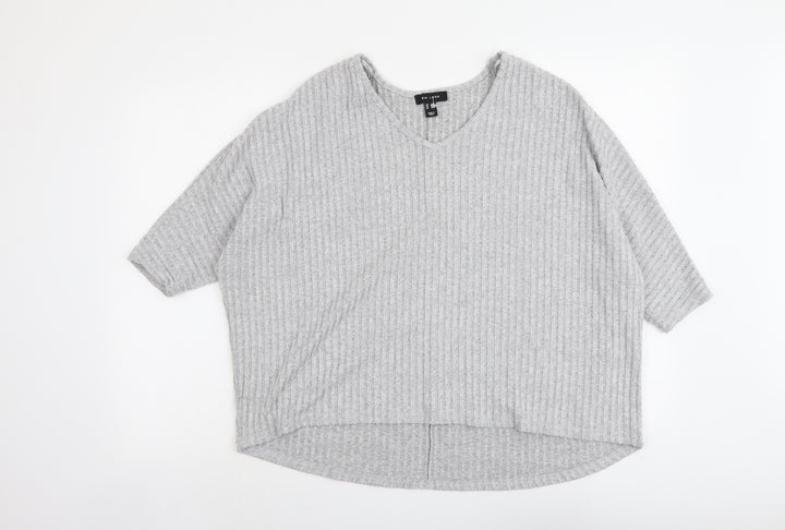 New Look Womens Grey V-Neck Polyester Pullover Jumper Size S