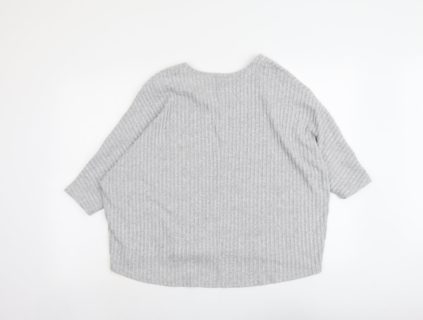 New Look Womens Grey V-Neck Polyester Pullover Jumper Size S