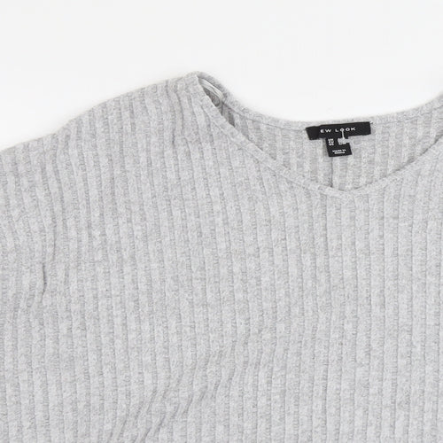 New Look Womens Grey V-Neck Polyester Pullover Jumper Size S