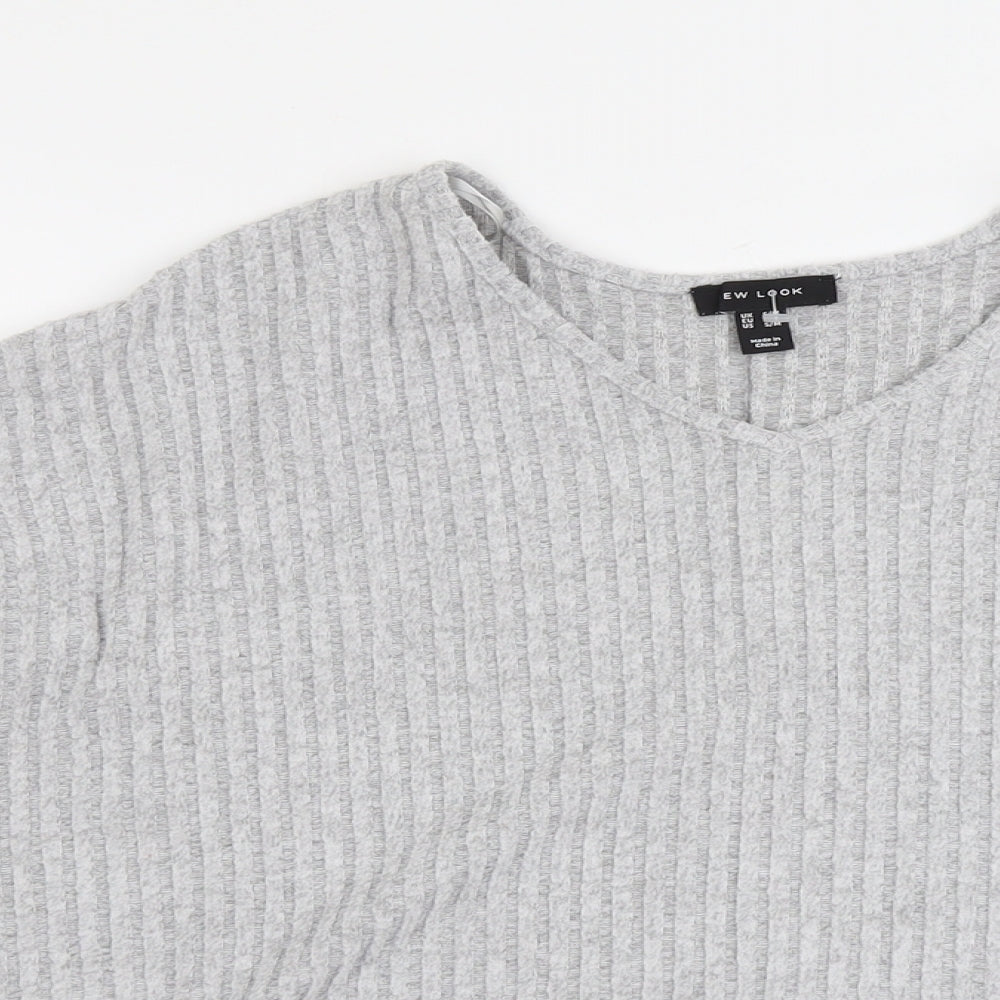New Look Womens Grey V-Neck Polyester Pullover Jumper Size S