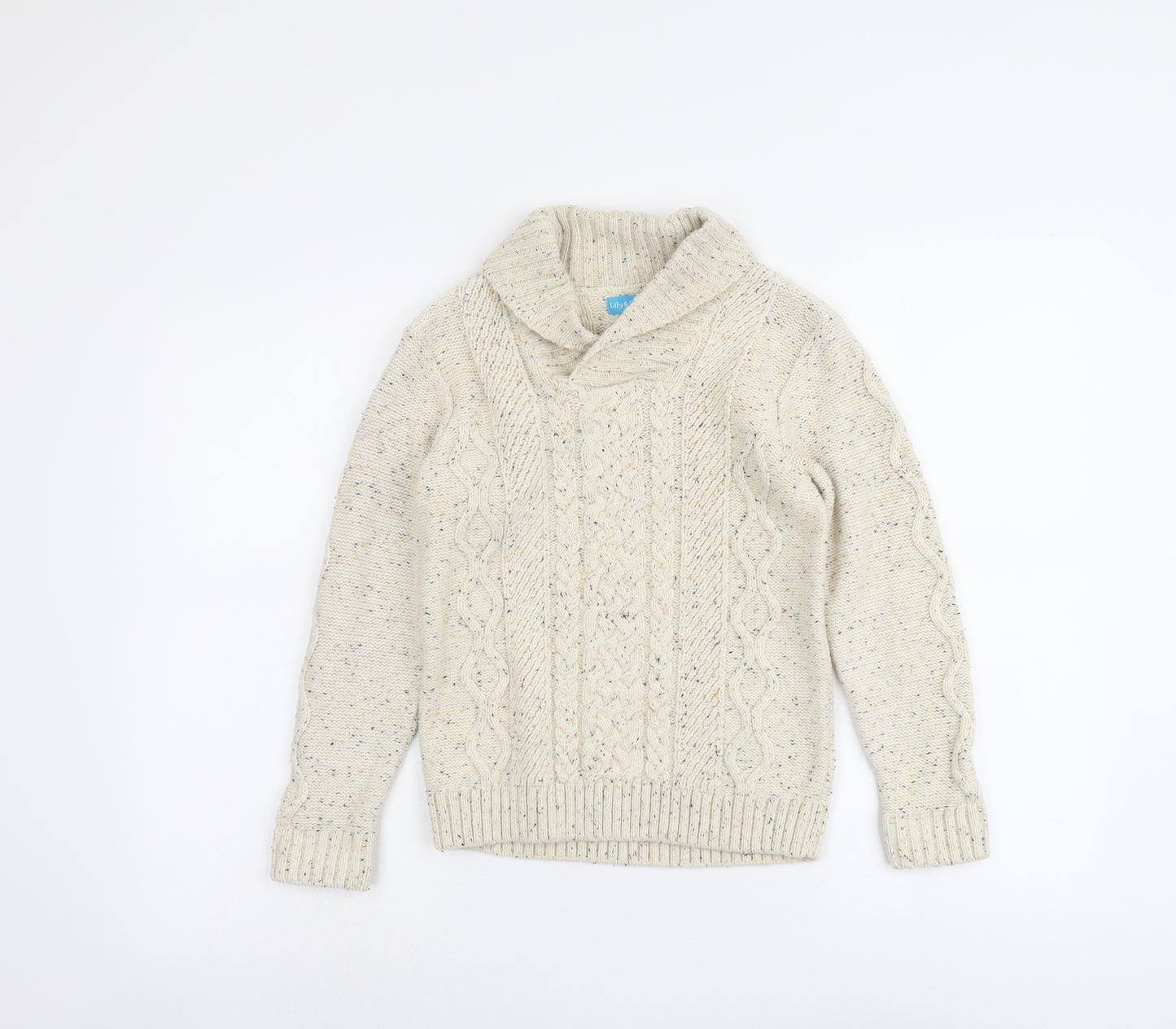 Lily&Dan Boys Beige Collared Cotton Pullover Jumper Size 7-8 Years Pullover