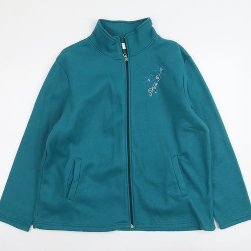 Anne De Lancay Womens Blue Jacket Size L Zip - Flower Detail