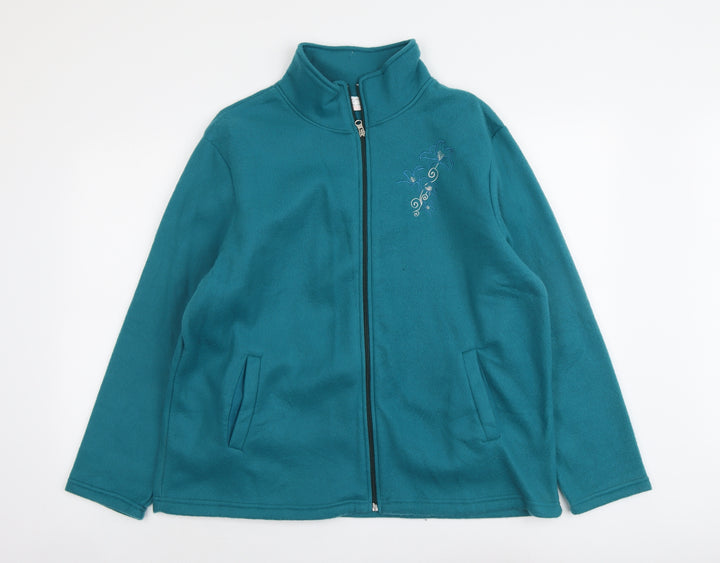 Anne De Lancay Womens Blue Jacket Size L Zip - Flower Detail