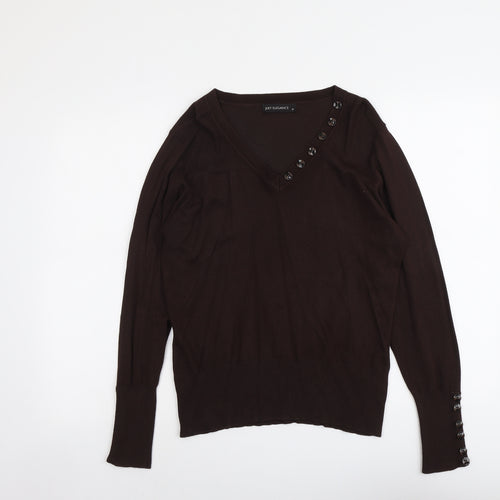Just Elegance Womens Brown V-Neck Viscose Pullover Jumper Size M
