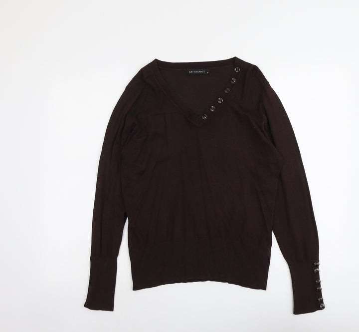 Just Elegance Womens Brown V-Neck Viscose Pullover Jumper Size M