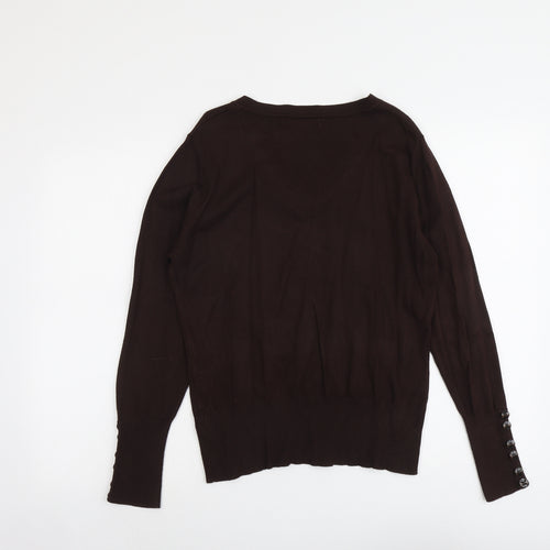 Just Elegance Womens Brown V-Neck Viscose Pullover Jumper Size M