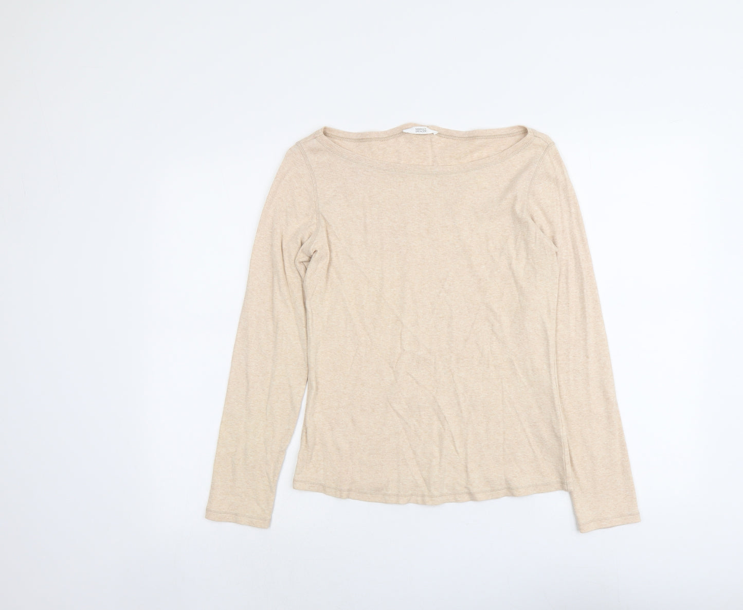 Marks and Spencer Womens Beige Cotton Basic T-Shirt Size 12 Round Neck
