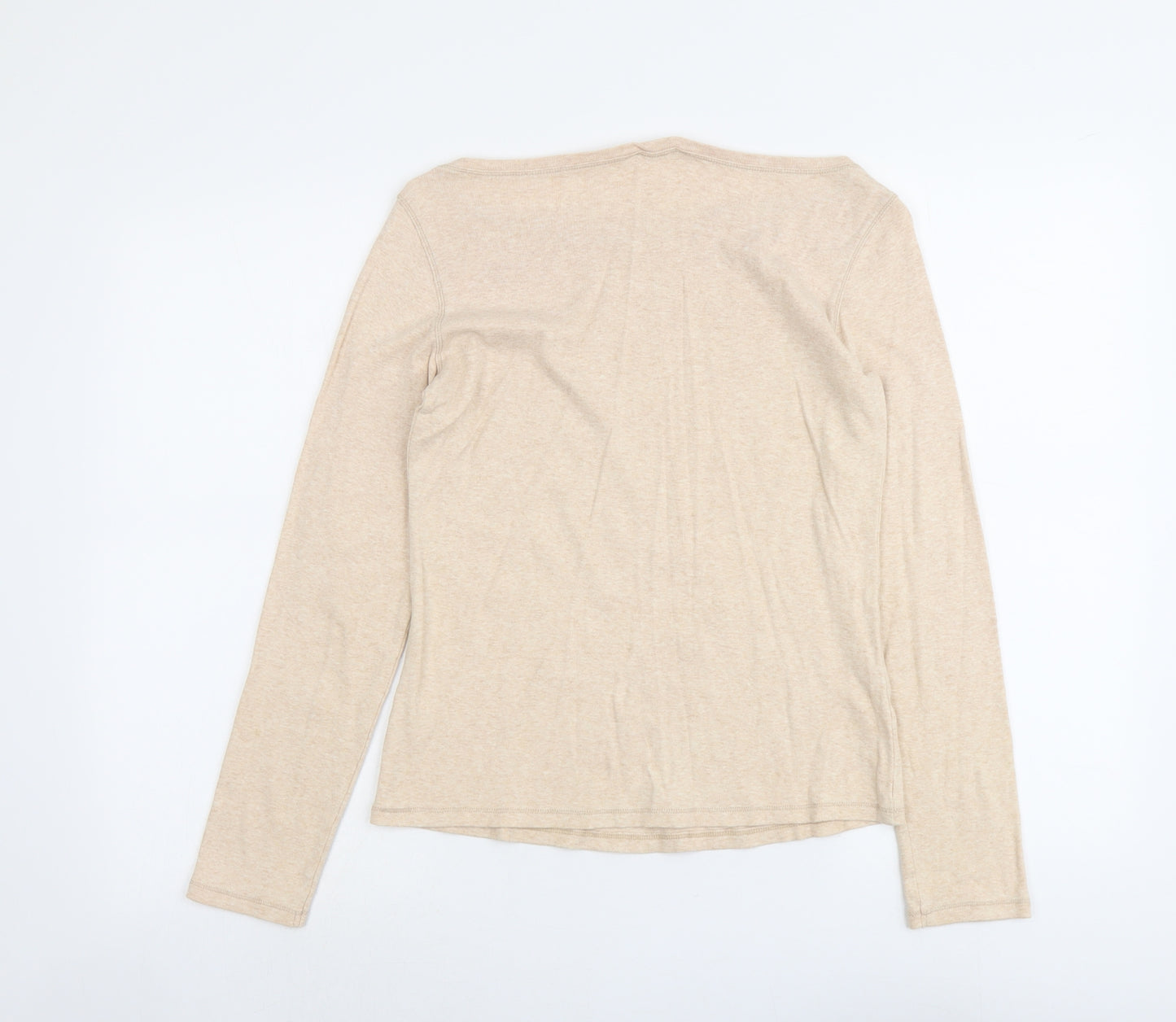 Marks and Spencer Womens Beige Cotton Basic T-Shirt Size 12 Round Neck