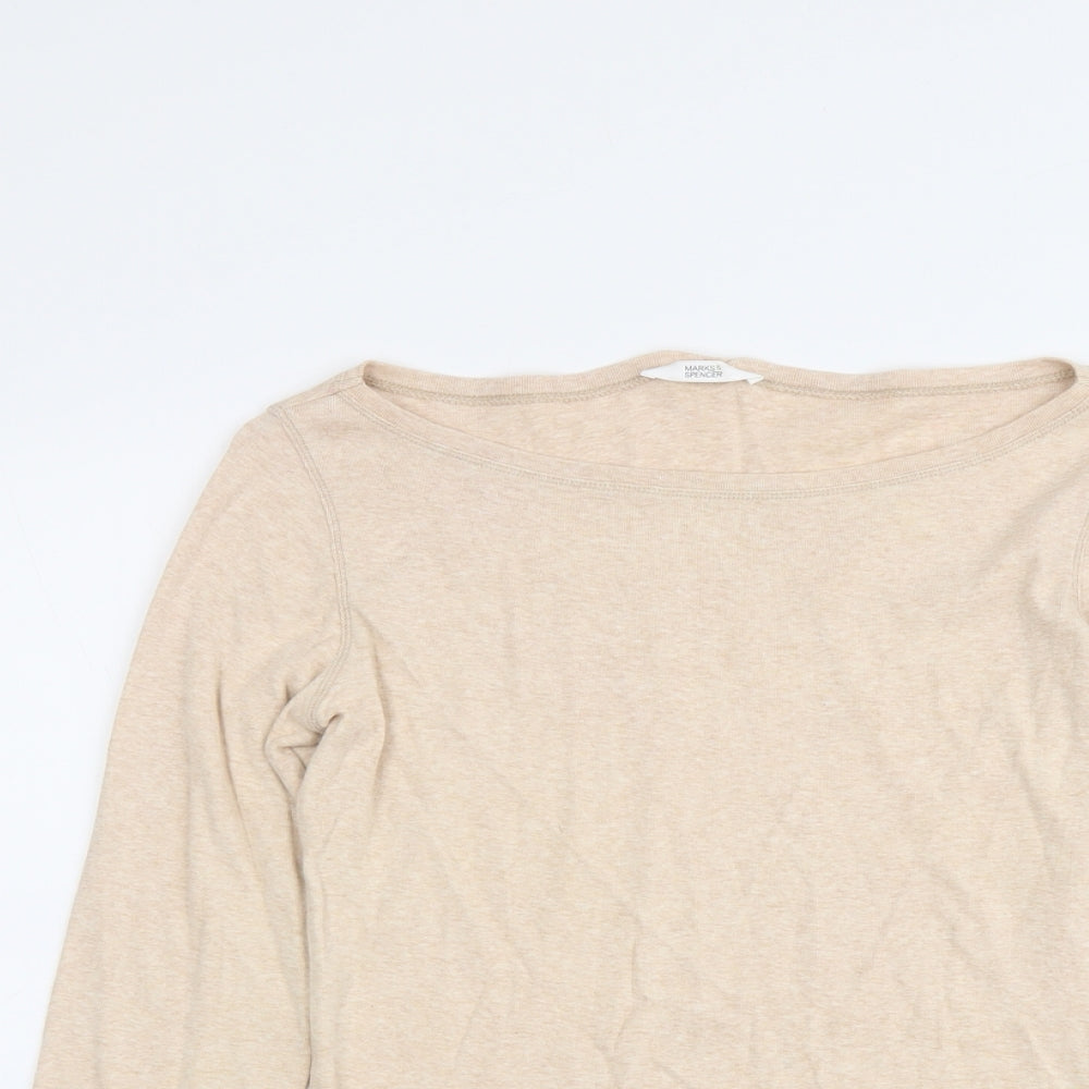 Marks and Spencer Womens Beige Cotton Basic T-Shirt Size 12 Round Neck